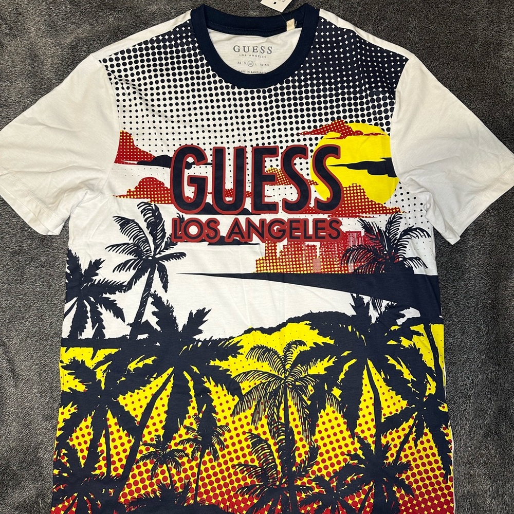 GUESS Los Angeles Men's Graphic Tee - Red, Yellow, Black